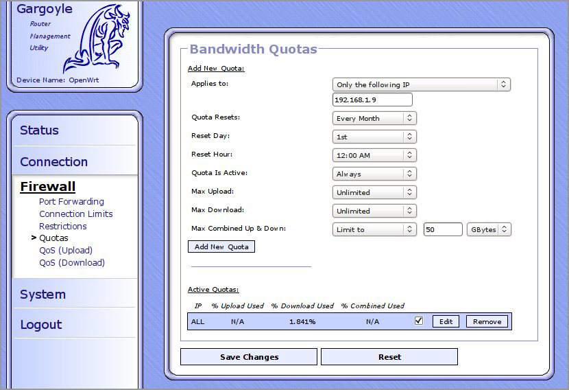 gargoyle wireless router bandwidth quote mb 