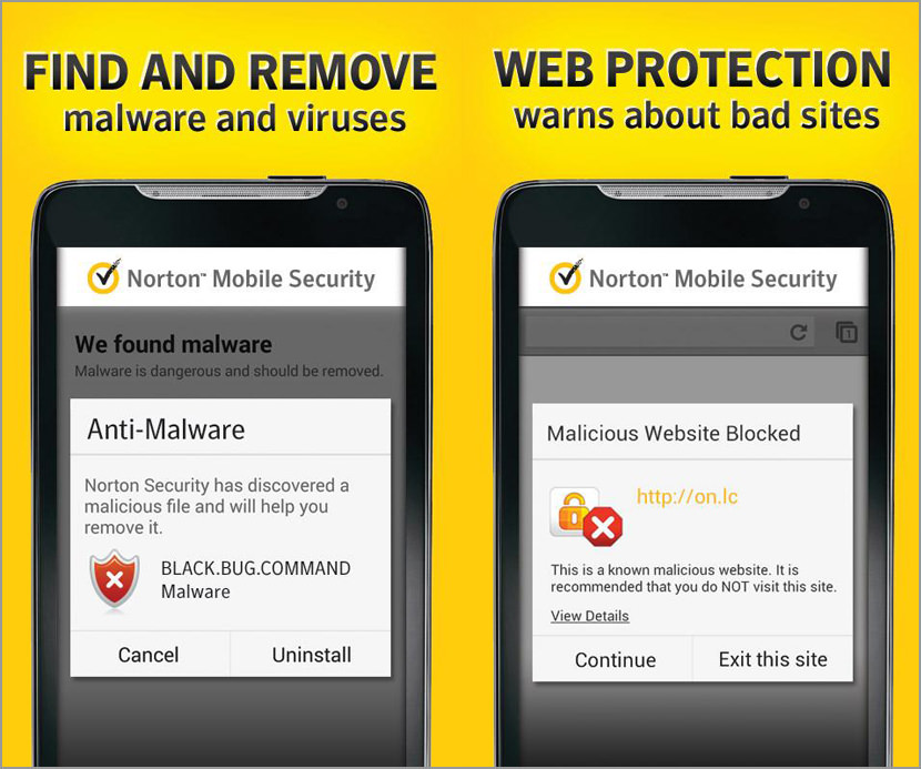 Screenshots of Norton Mobile Security on Android