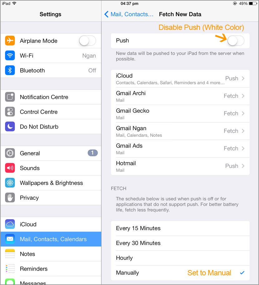 disable push email ios Awesome Tips On Extending iPhone iOS8 Battery Life For 24 Hours