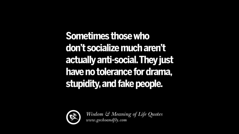 Sometimes those who don't socialize much aren't actually anti-social. They just have no tolerance for drama, stupidity, and fake people.