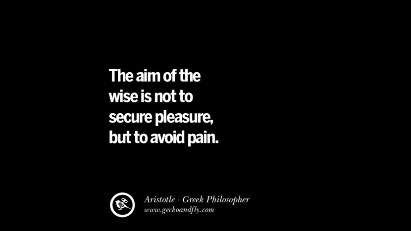 Lo scopo del saggio non è quello di garantire il piacere, ma di evitare il dolore. Il famoso Aristotele cita l'etica, l'amore, la vita, la politica e l'educazione