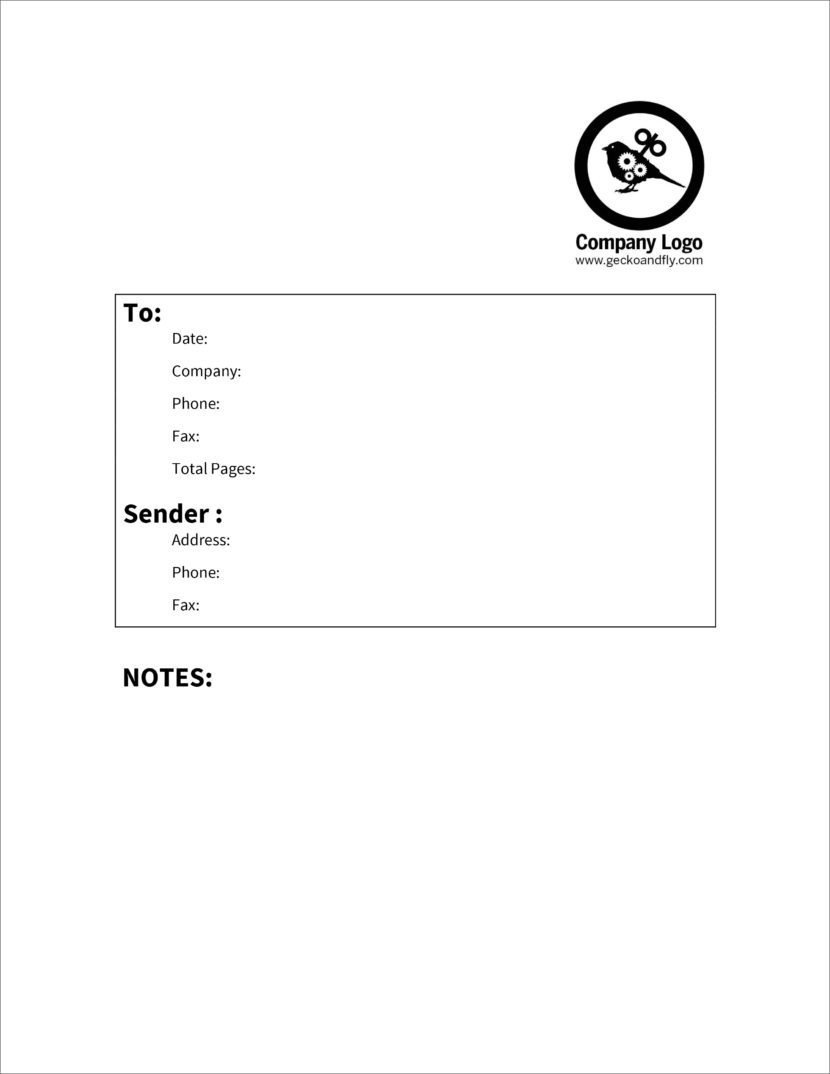 Screenshot of fax cover template in Microsoft Docx format