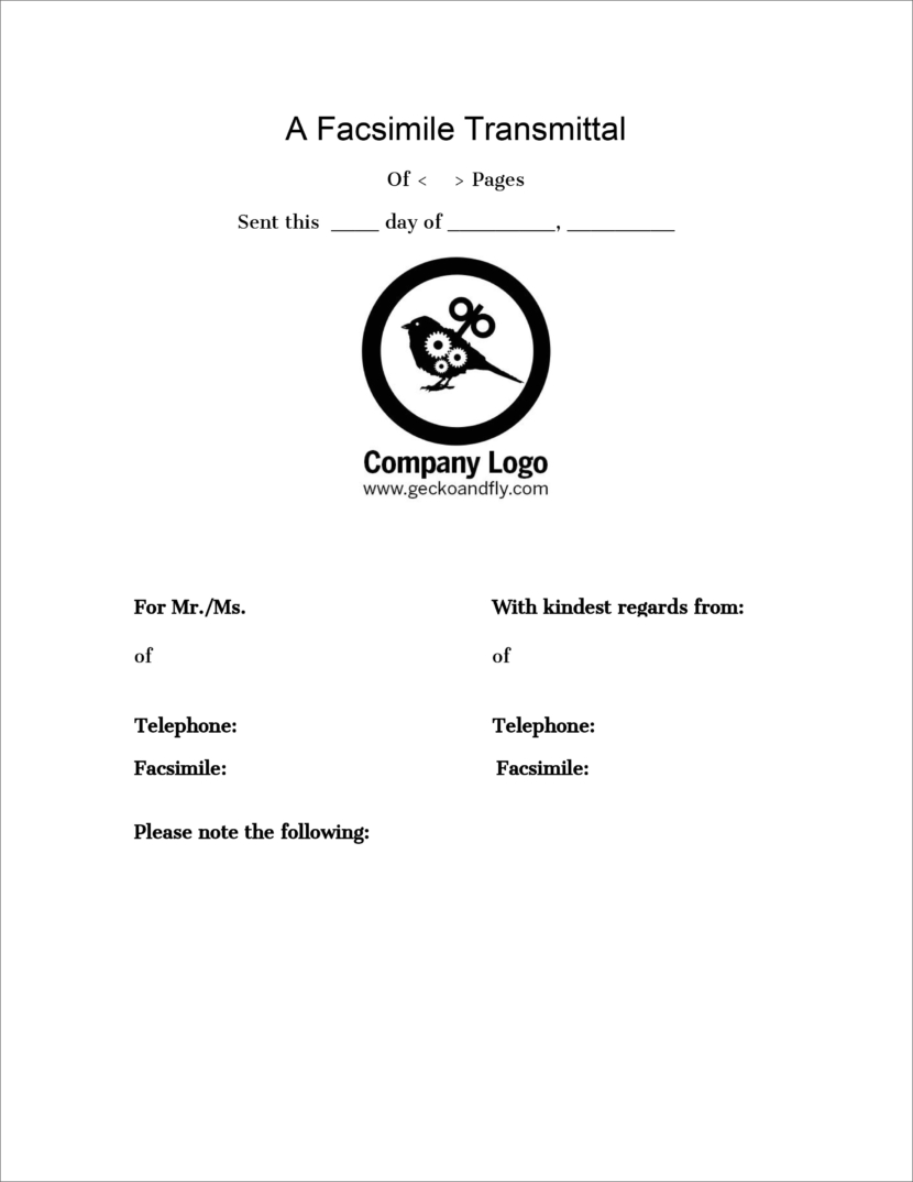 Screenshot of fax cover template in Microsoft Docx format