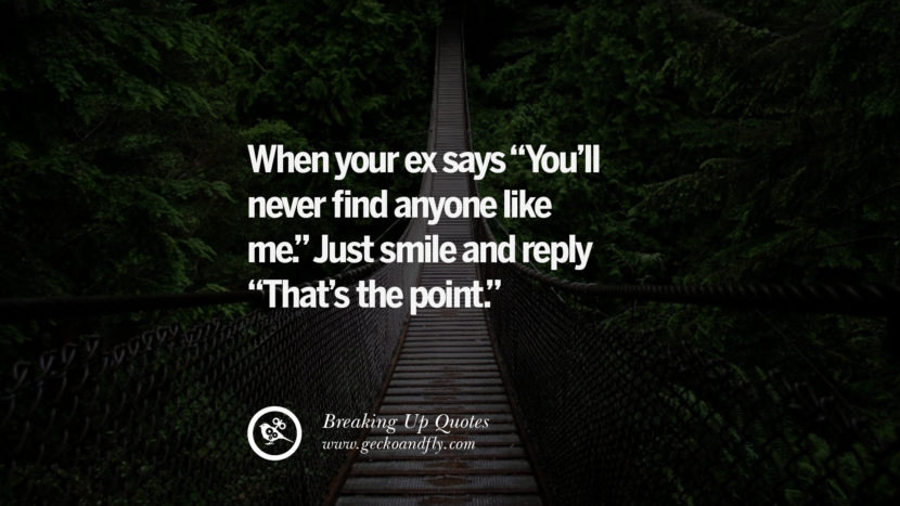 When your ex says You'll never find anyone like me. Just smile and reply That's the point.