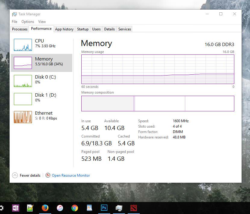 cpu and memory monitor in windows 8.1