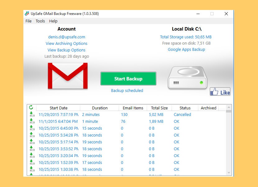 gmail online backup