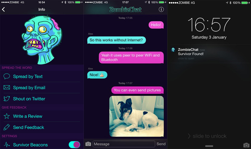 zombiechat App To Chat And Text With No Internet Connection Via Mesh Network without
