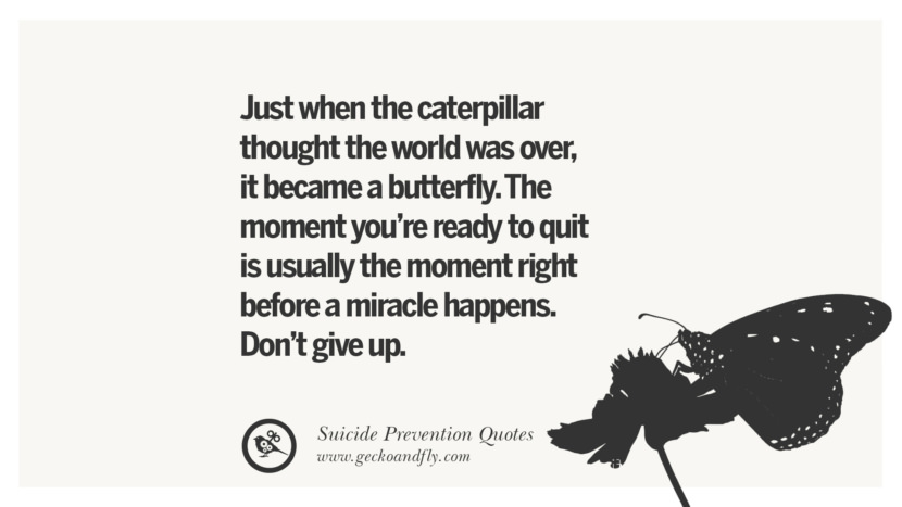 Just when the caterpillar thought the world was over, it became a butterfly. The moment you're ready to quit is usually the moment right before a miracle happens. Don't give up.