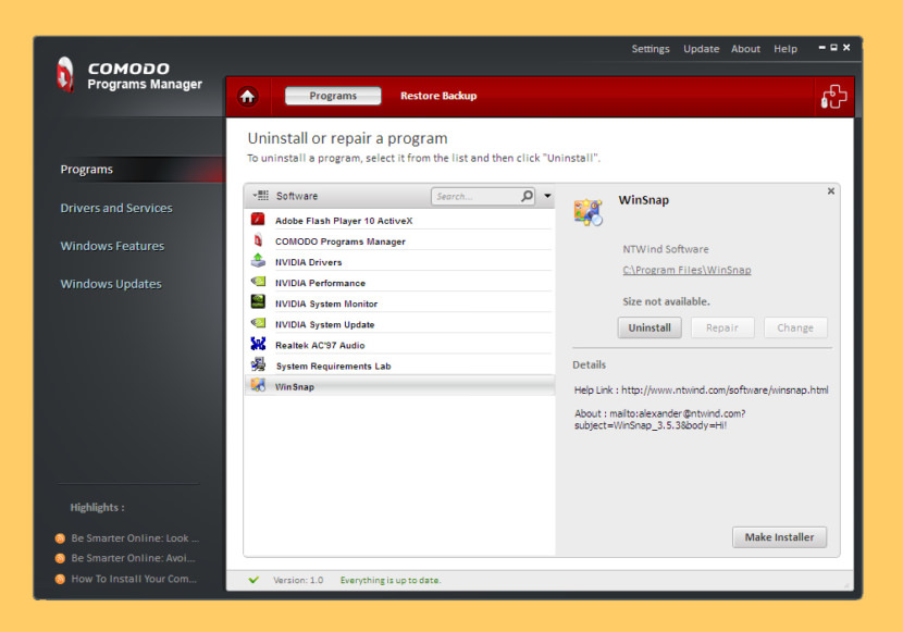 Менеджер программ Comodo