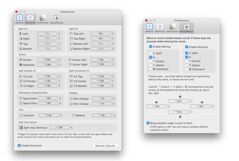 keyboard shortcut to split screen mac