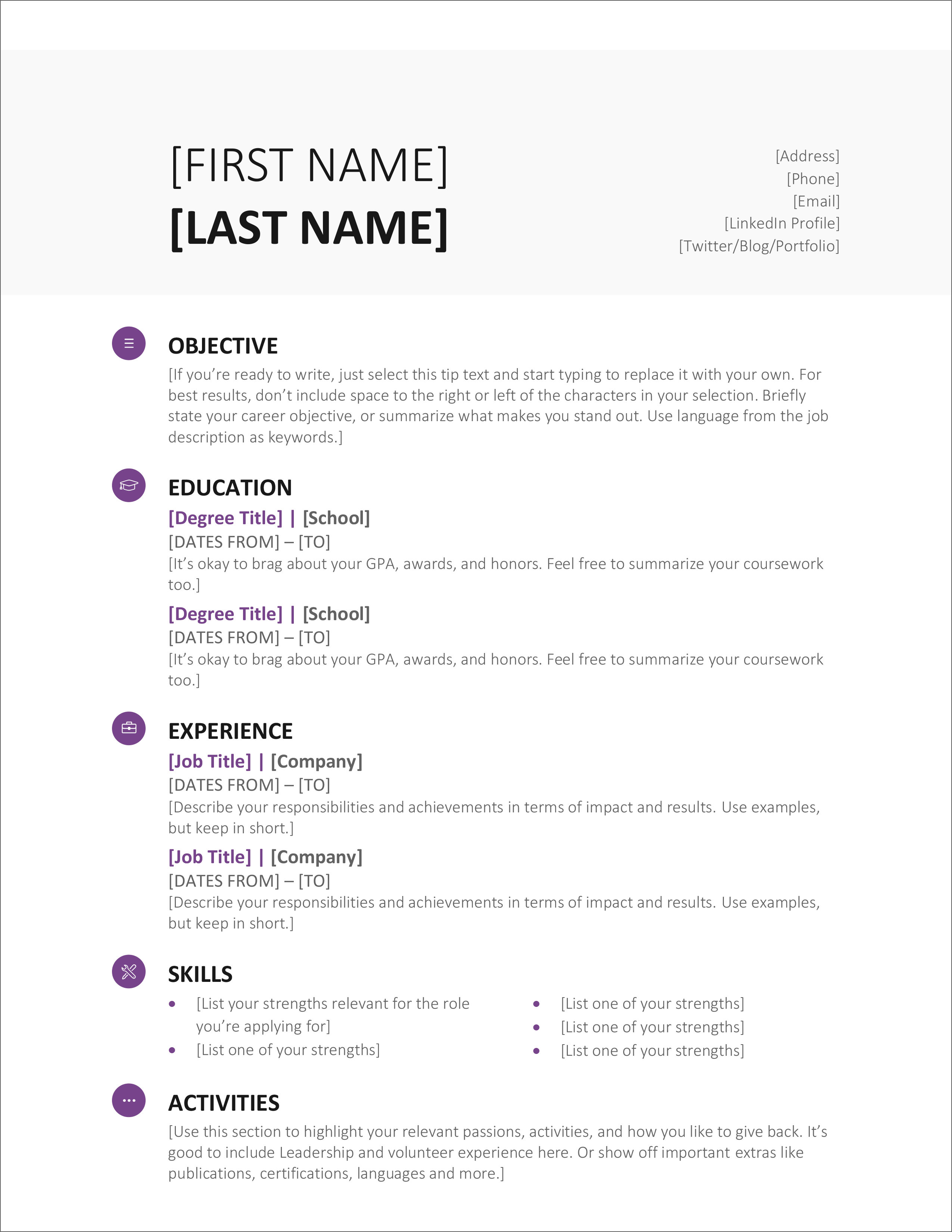 23 Free Modern Resume / CV Templates - Minimalist, Simple & Clean Throughout Resume Templates Word 2007