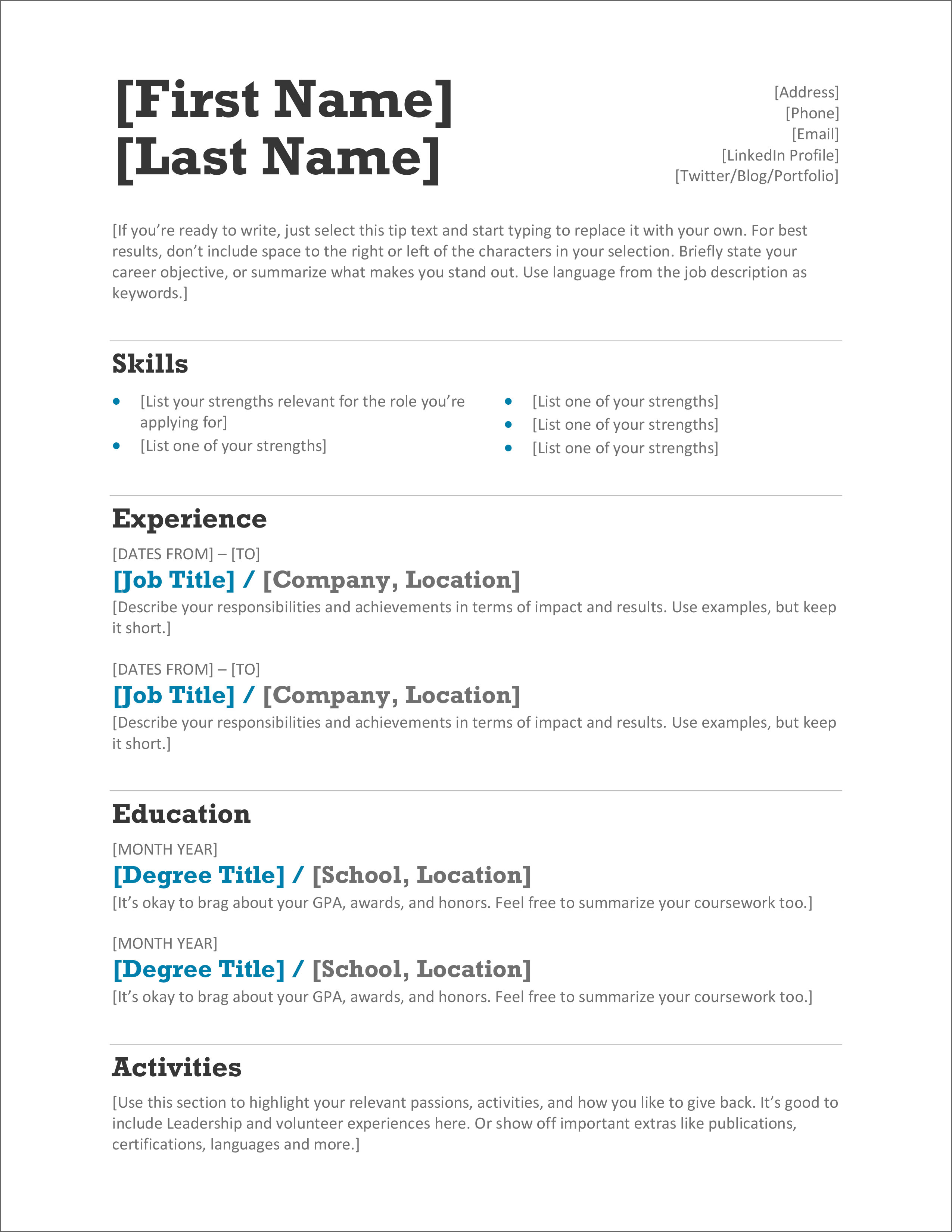 simple resume template free download word