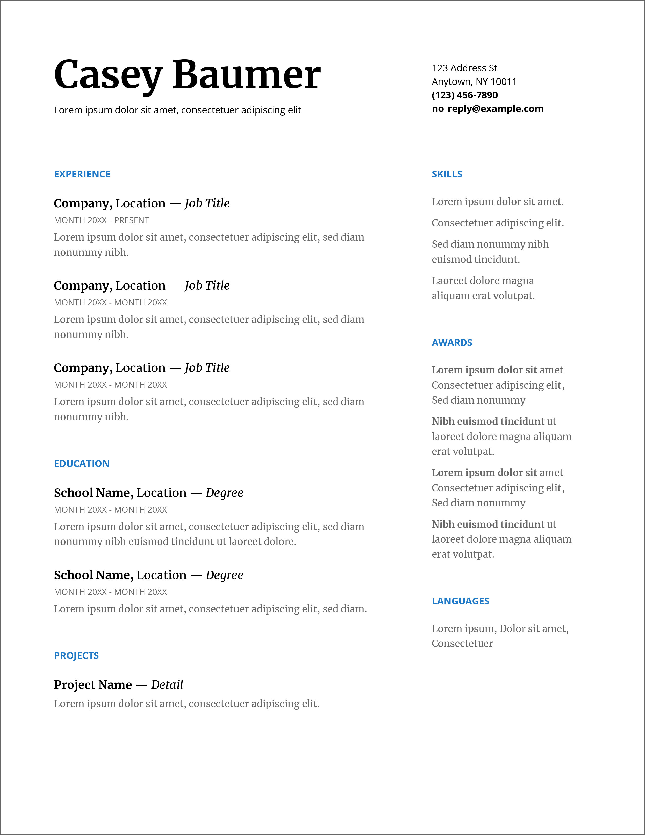 free word professional resume template