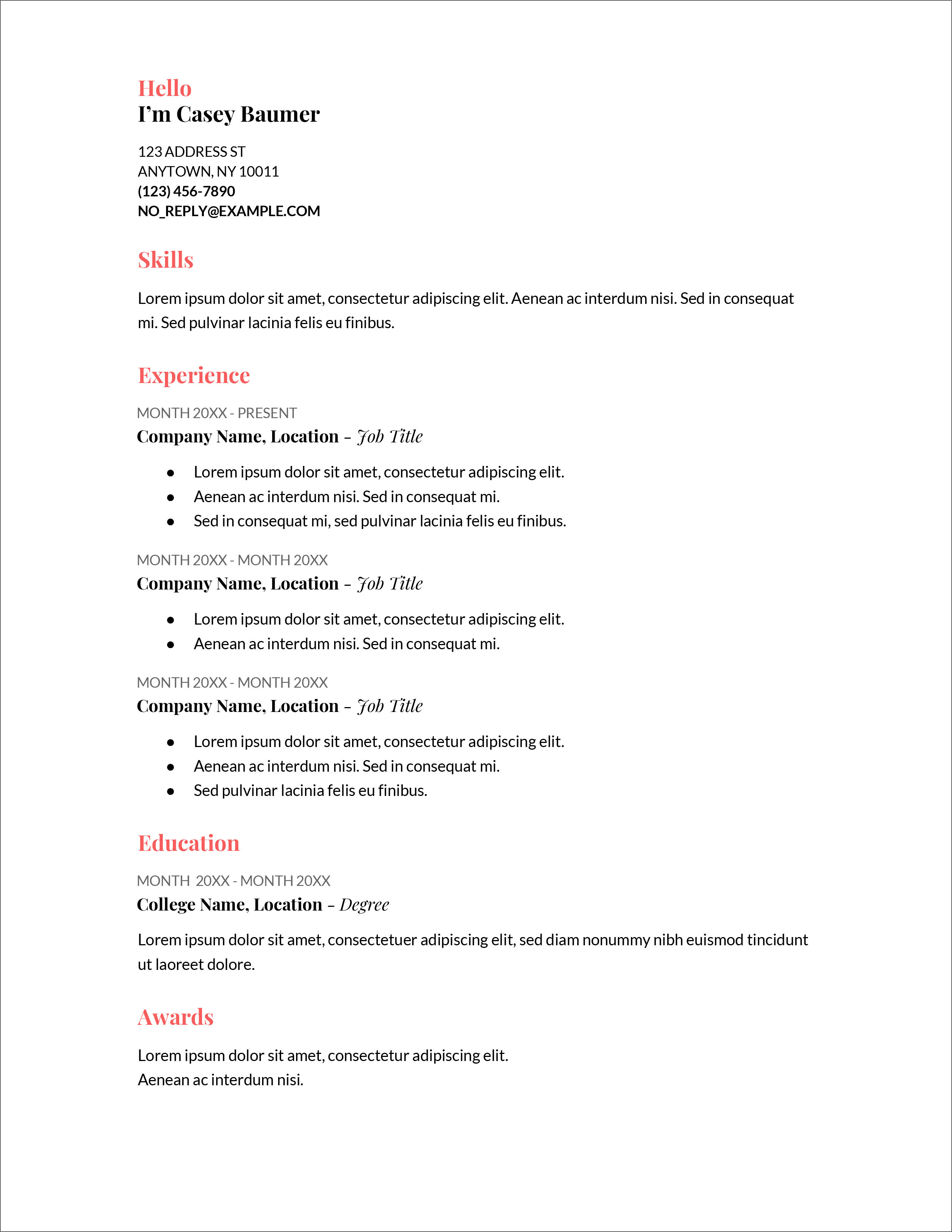 45 Free Modern Resume Cv Templates Minimalist Simple Clean Design