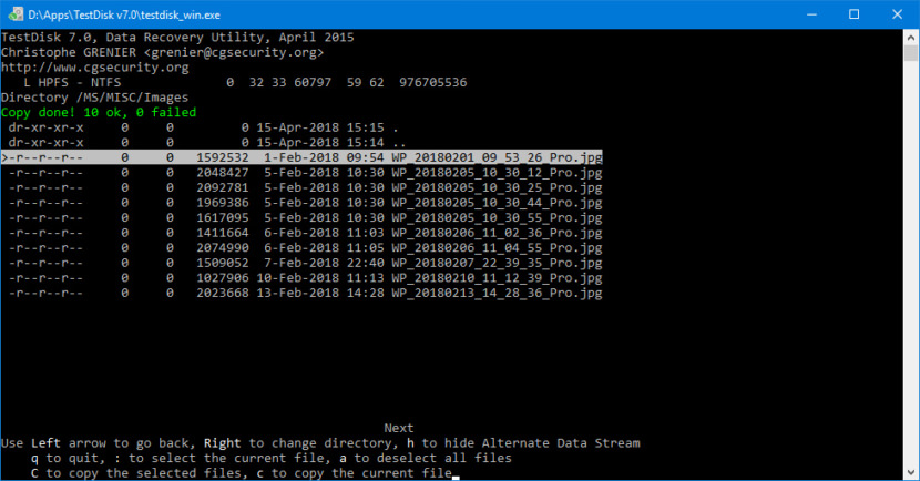 testdisk recover sd card