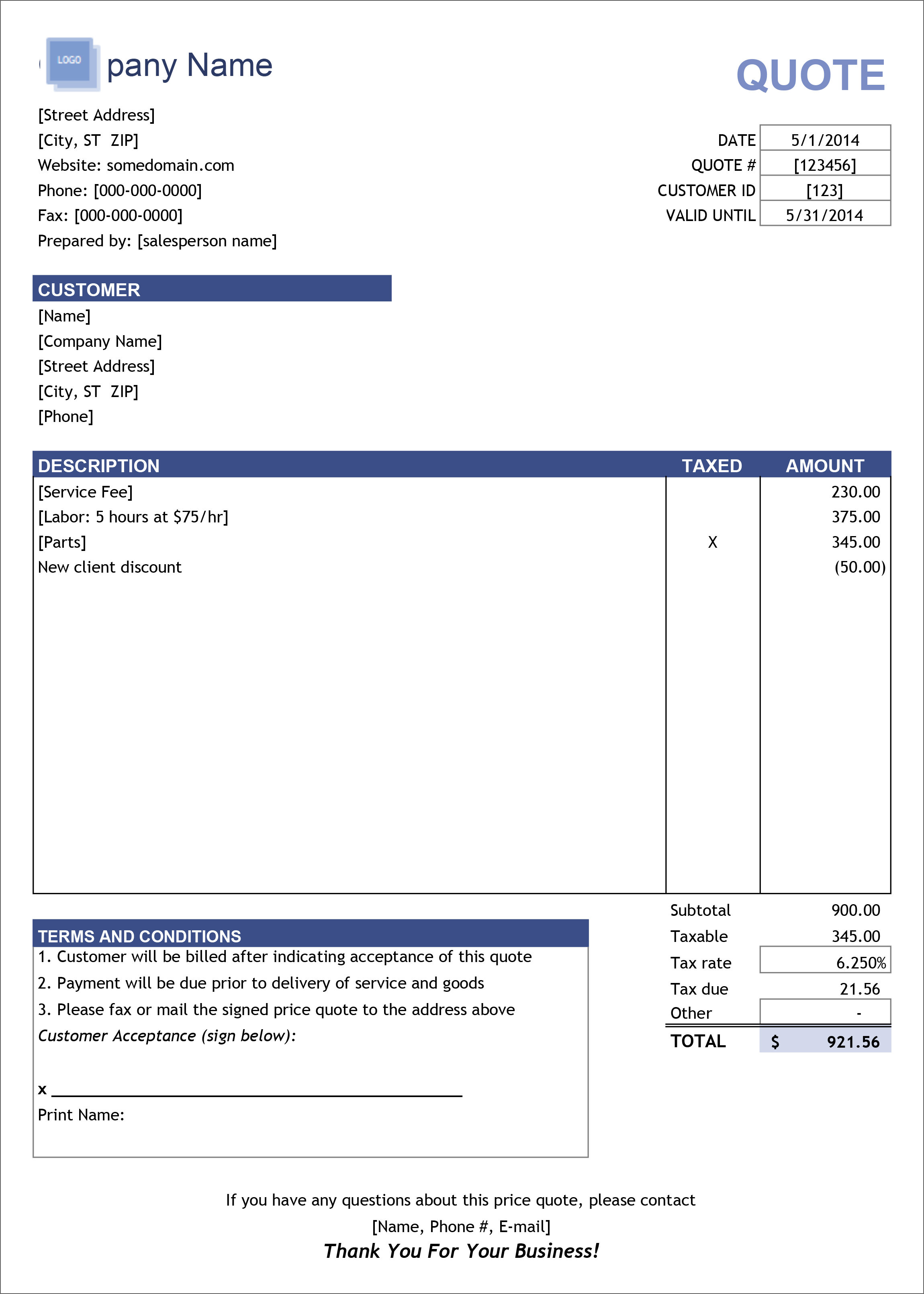 Quotation Word Template