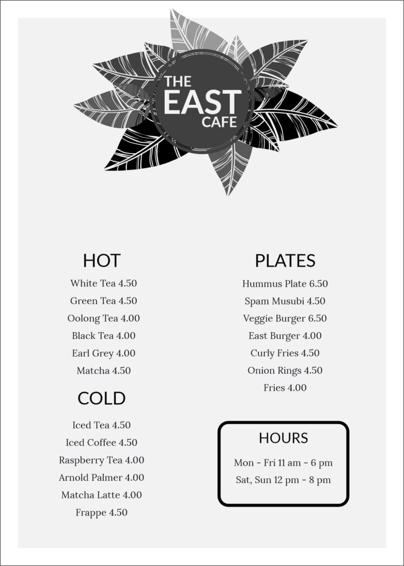 Screenshot of free simple food menu template for restaurants and cafes