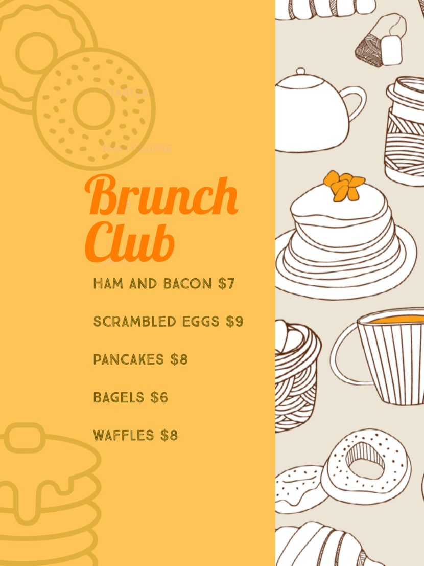 Screenshot of free simple food menu template for restaurants and cafes, for selling pan cakes
