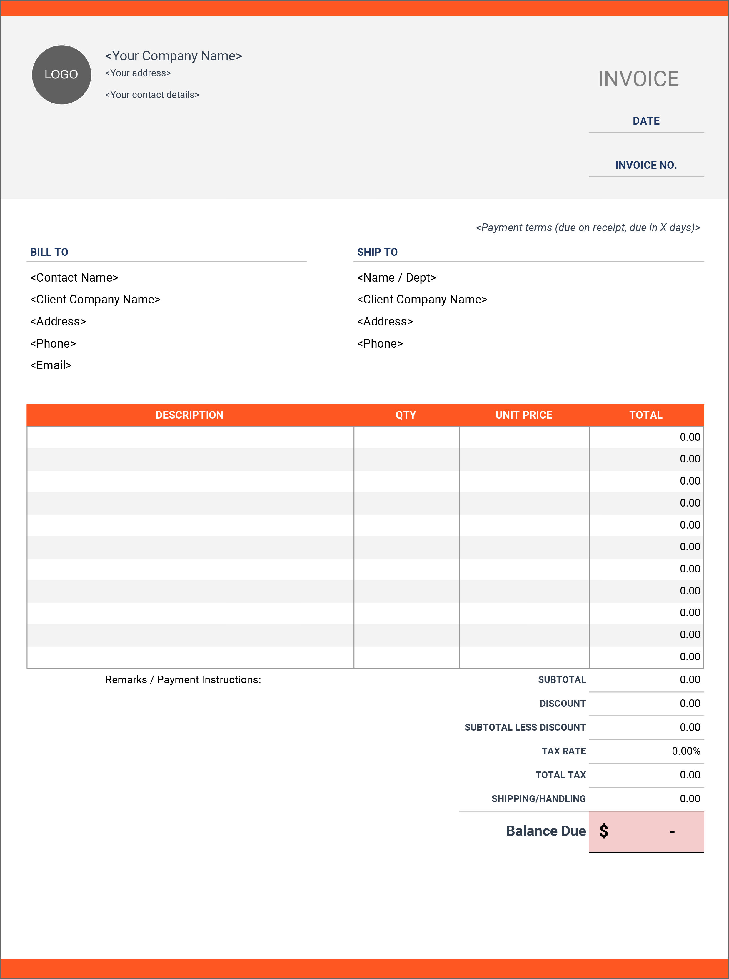 google sheet professional invoice template