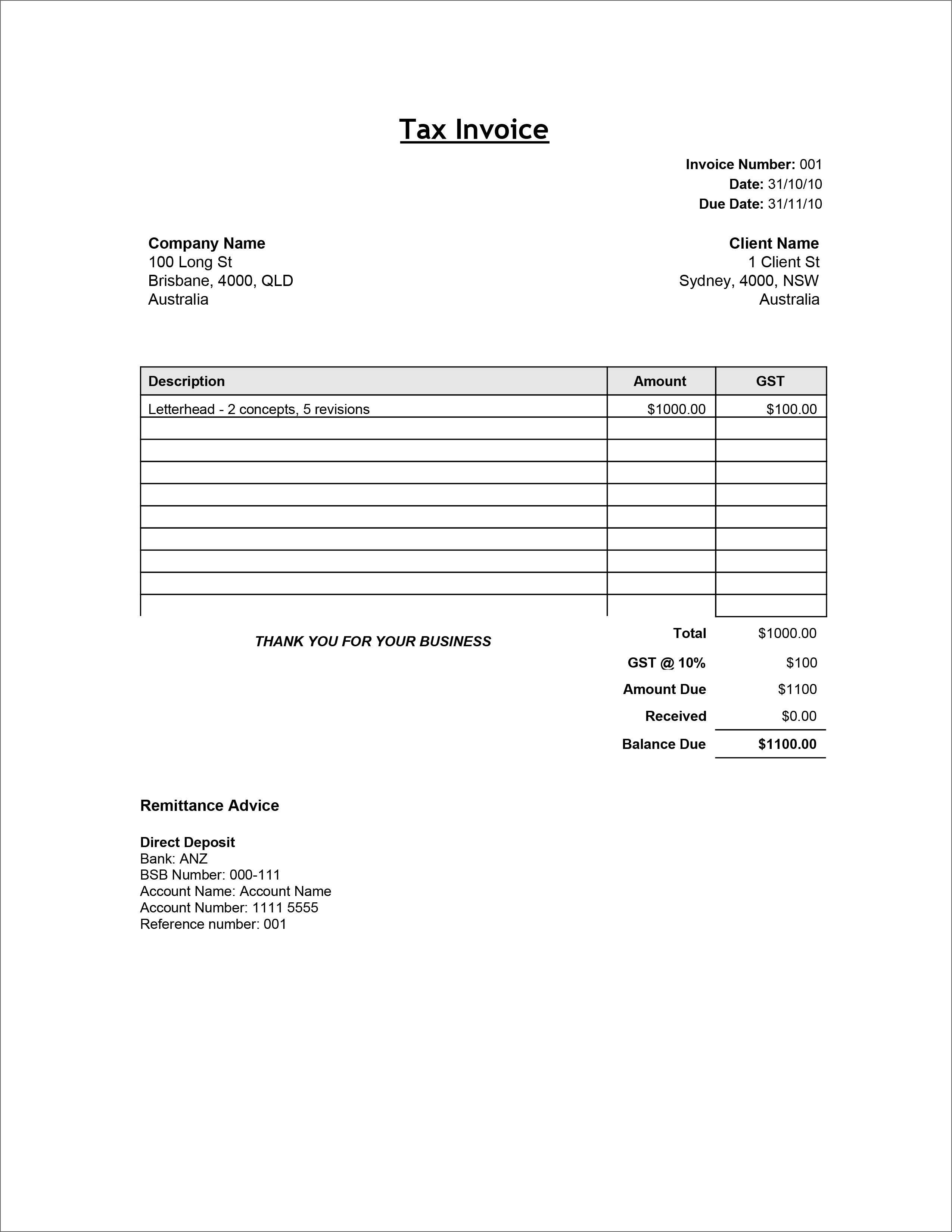 View Invoice Template Qld Pics