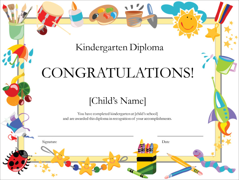 Screenshot of blank kindergarten graduation certificate template