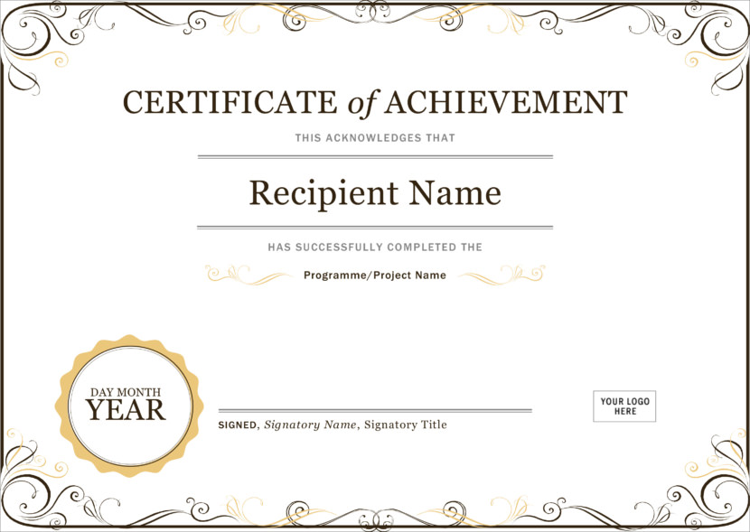 Screenshot of blank certificate template