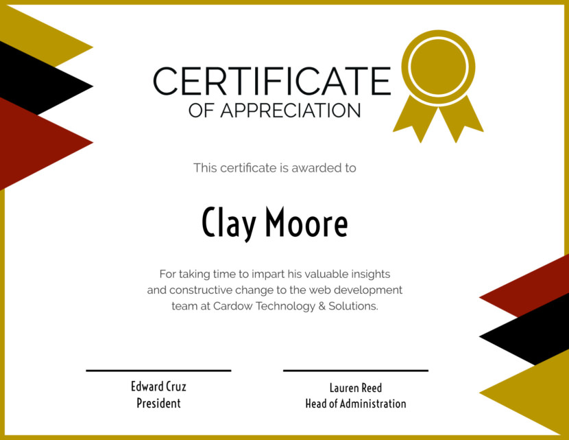 Screenshot of blank certification of appreciation certificate template