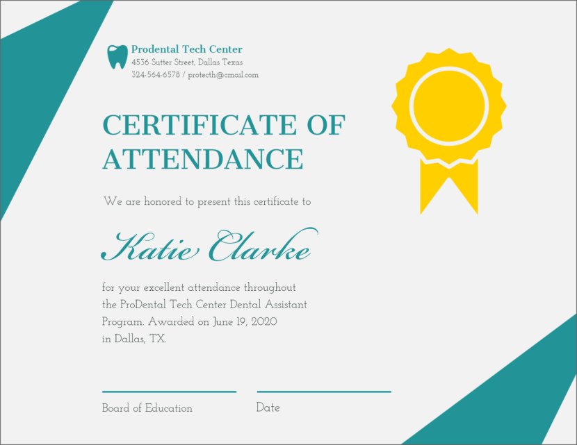 Screenshot of blank attendance and participation certificate template