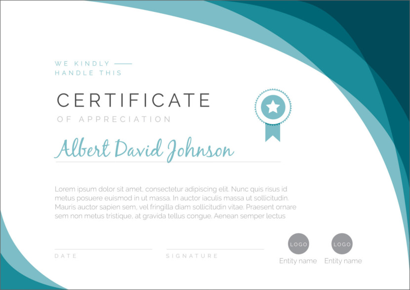 Screenshot of blank appreciation certificate template