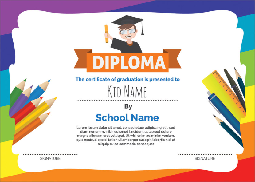 Screenshot of blank colourful children certificate template