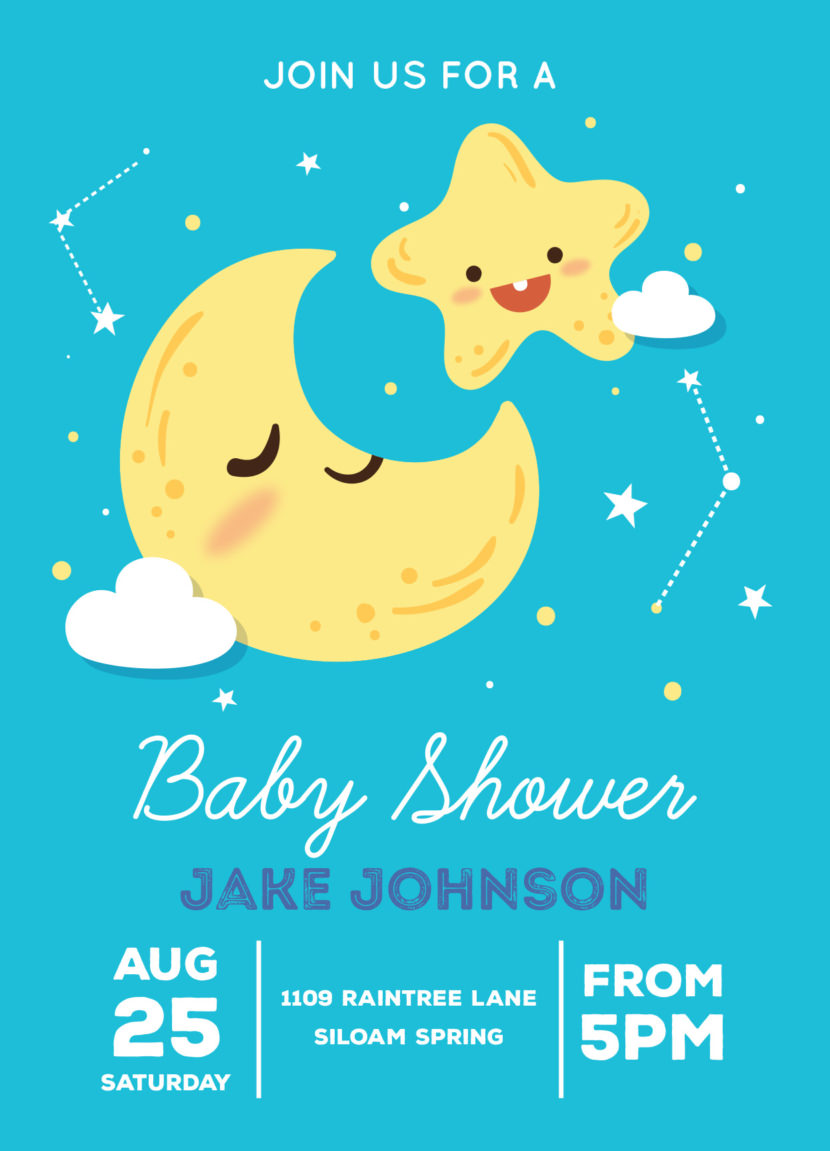 Baby Shower Invitation With Moon Stars