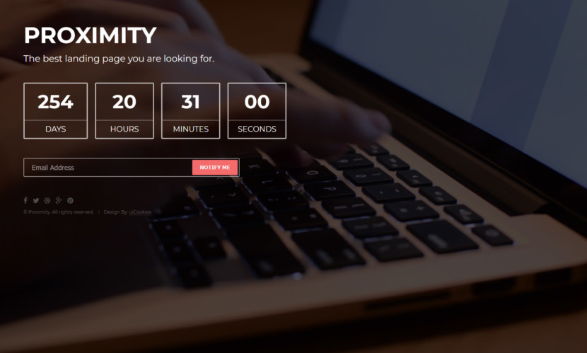 Proximity is the best under construction website template built with Bootstrap 3 frontend framework, HTML5, CSS3 and other modern technologies. The coming soon landing page template is clean, beautiful, captivating, mind-blowing, excellent, minimal and aesthetically simple creation of uiCookies. 