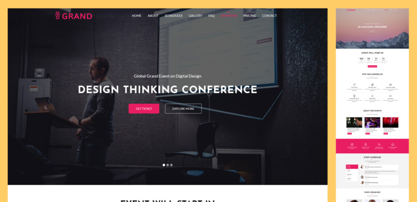 Grand is a free event and conference html5 bootstrap 4 website template. Comes with all required elements to launch a complete conference or event website in no time. This is a very well-designed web template specially crafted for stunning event and conference websites.