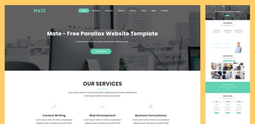 Mate is Free Parallax Website Template based on Bootstrap 4, it is specially crafted for – agency, business, service and startup websites. Mate is constructed with all modern and futuristic technologies like HTML5 and CSS3.