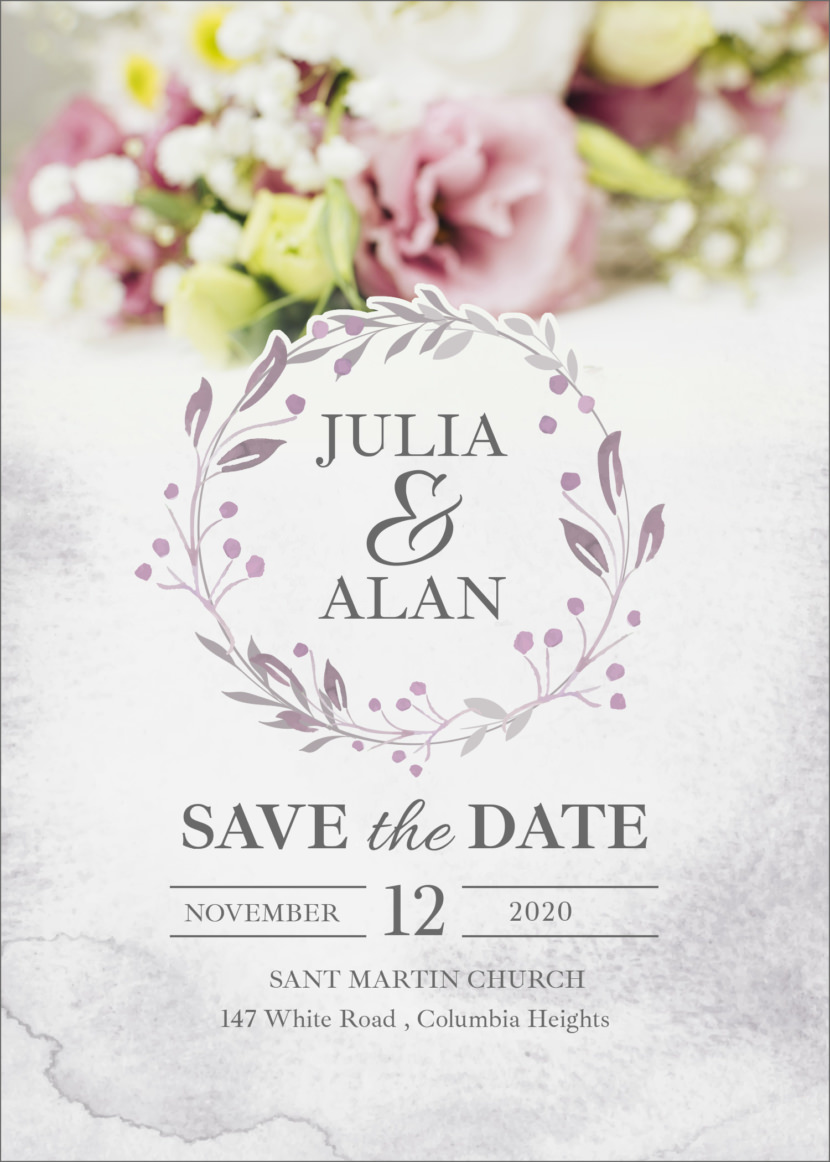 Floral Minimal Wedding Invitation Template Printable And Editable PSD