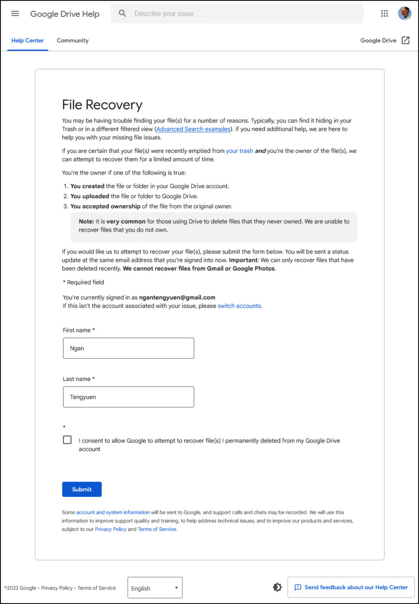 Google File Recovery