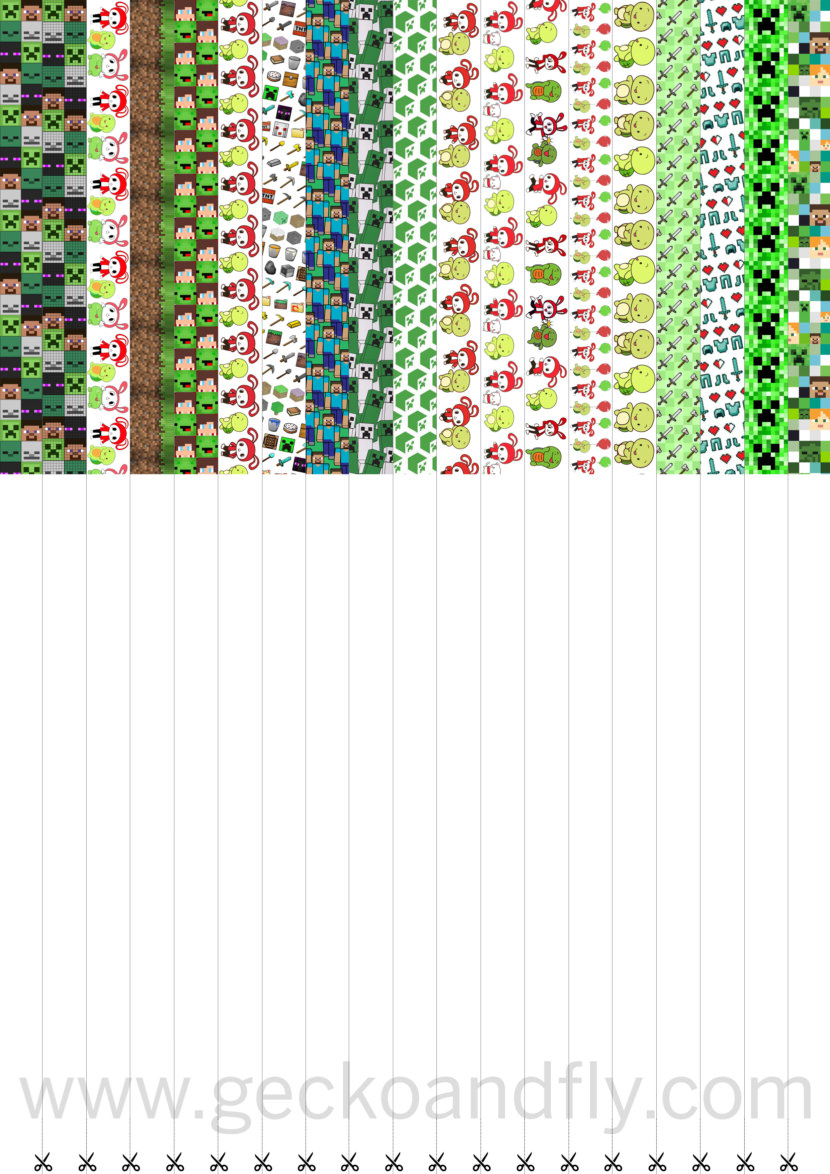 free printable Lucky Star Origami Strip 3 - Minecraft, JJ & Mikey, Creeper, Enderman, Enderdragon.