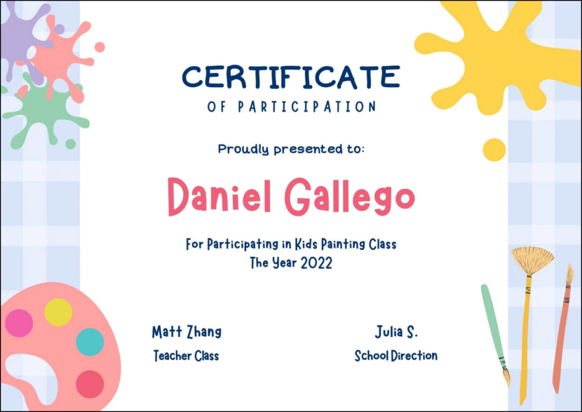 Art Competition Kids Certificate Template