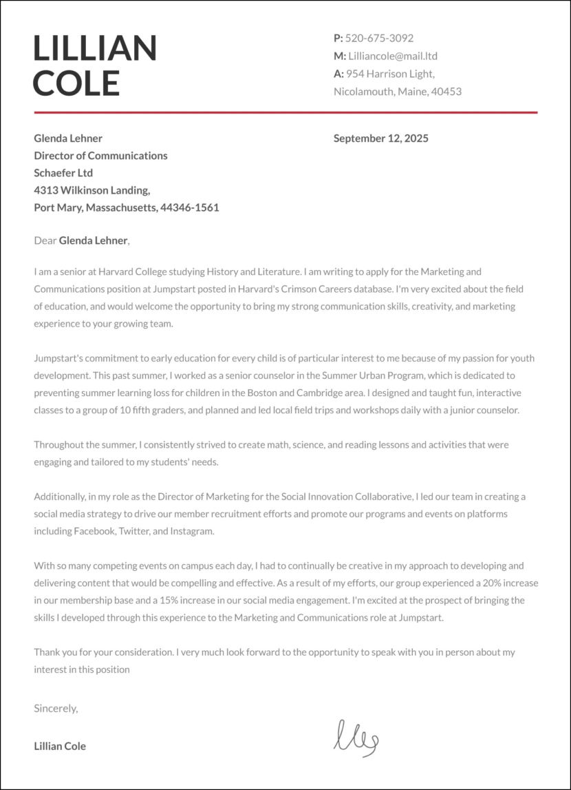 Harvard Cover Letter