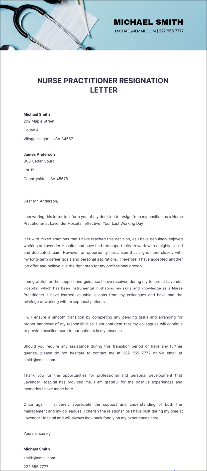 Nurse Practitioner Resignation Letter