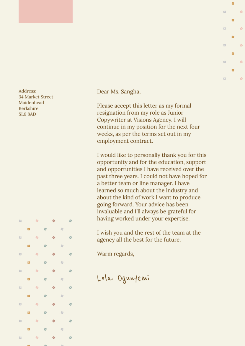 Copywriter Resignation Letter