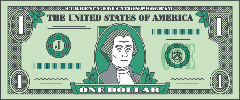 printable US banknote 1 dollar play money