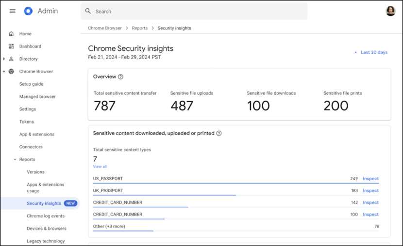 Google Chrome Browser Enterprise Core dashboard