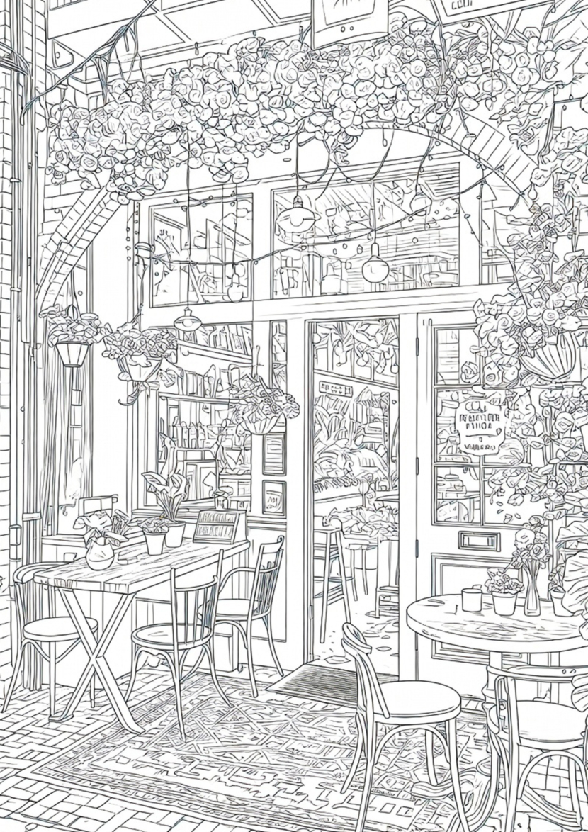 free printable adult coloring Sheet of Paris store front