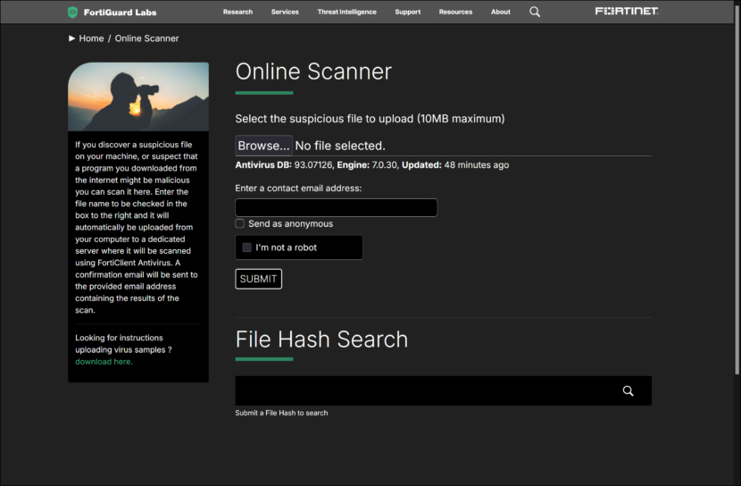 FortiGuard Online Scanner