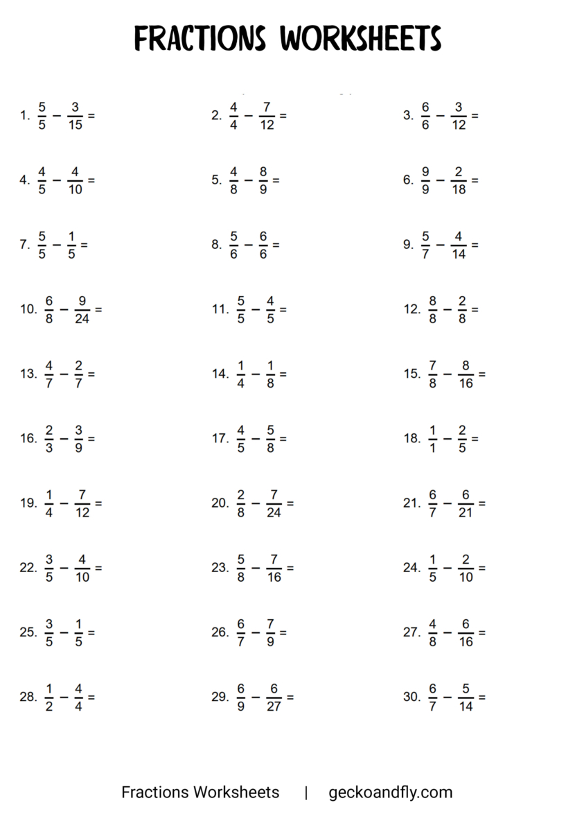 Free Printable Fractions Worksheets