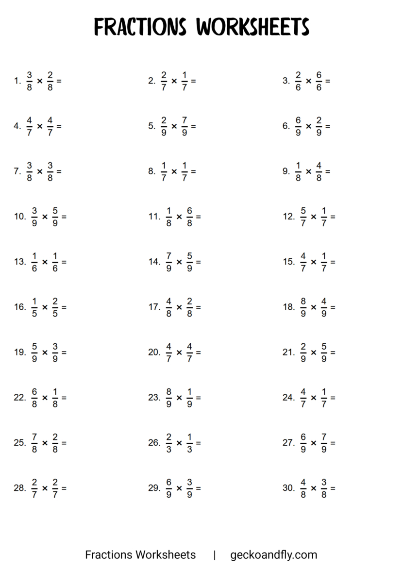 Free Printable Fractions Worksheets