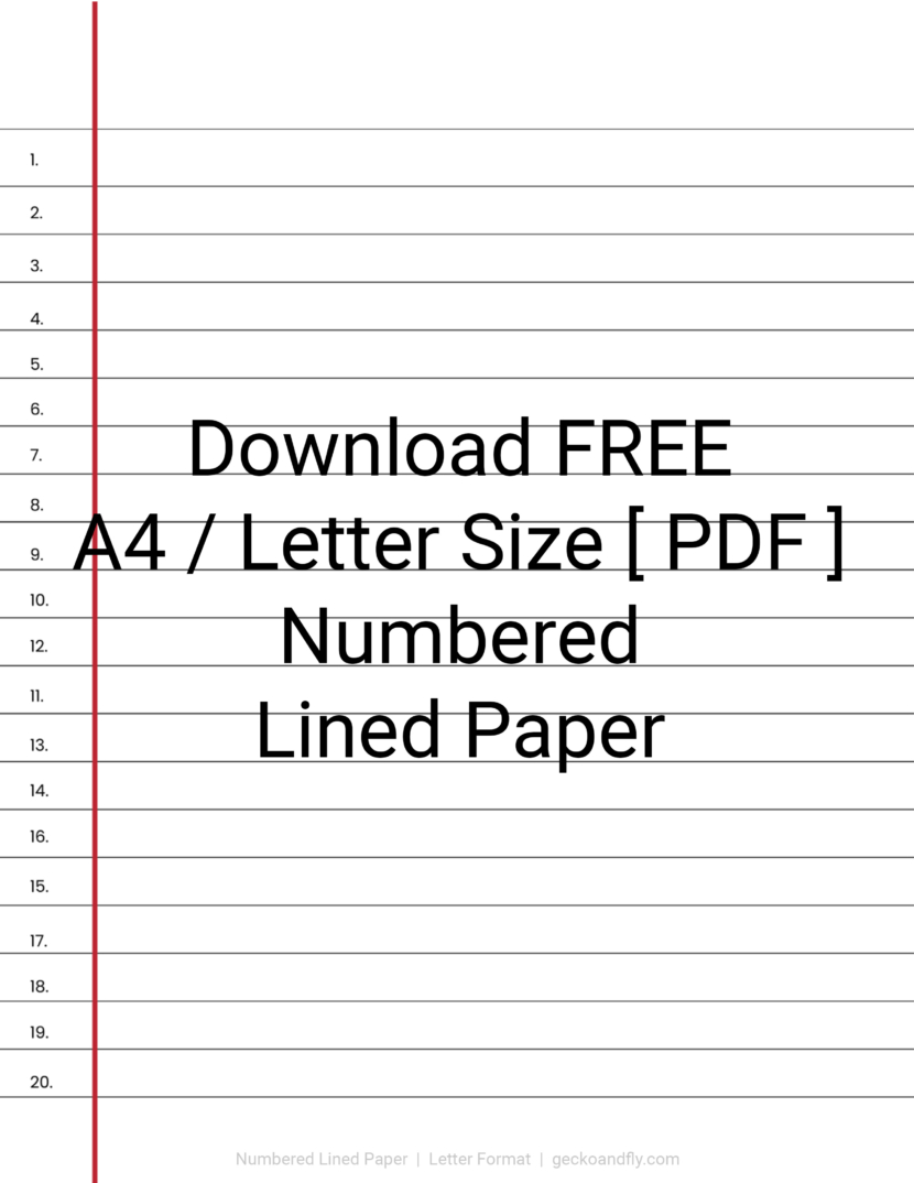 Printable Numbered Lined Paper Download PDF in A4 and Letter Format