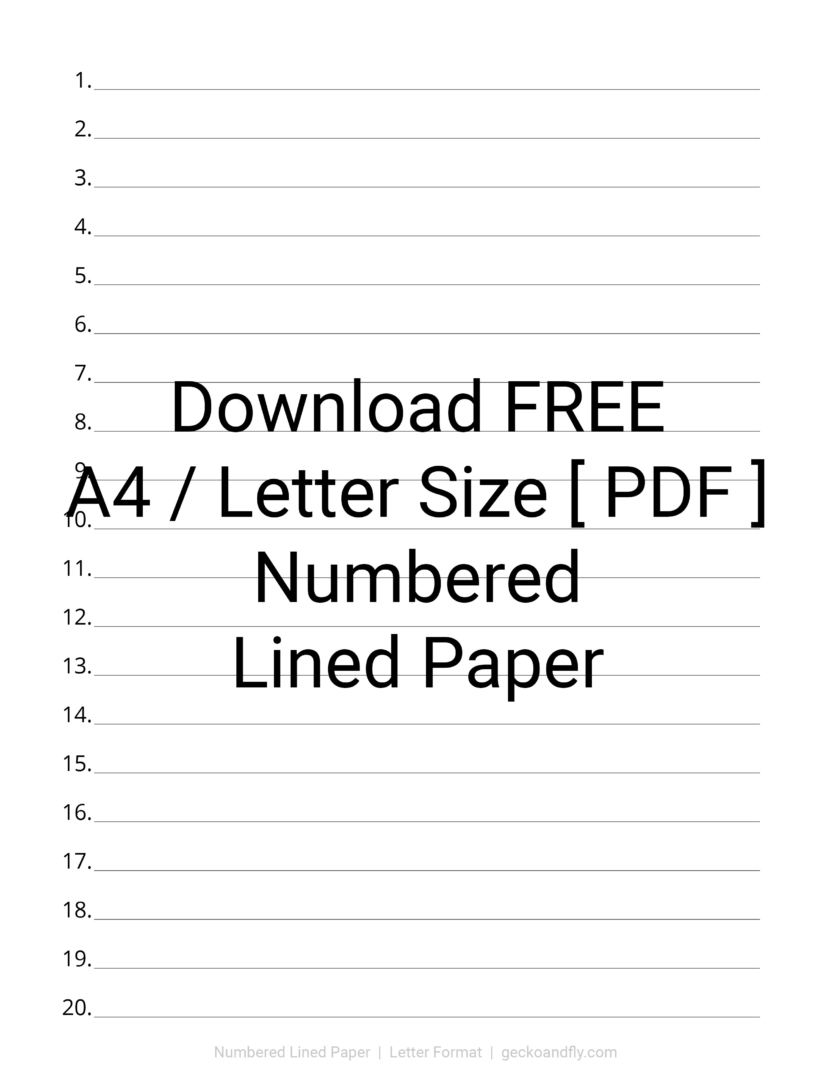 Printable Numbered Lined Paper Download PDF in A4 and Letter Format